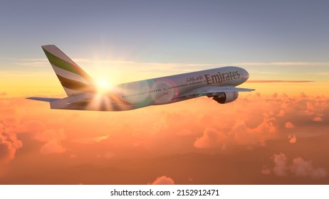 Boeing 777 Emirates Flying On Amazin Sunset, 5 May, 2022, Sao Paulo, Brazil