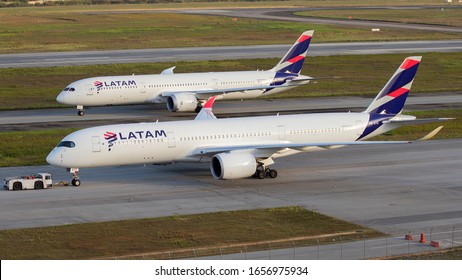 Boeing 787 9 Dreamliner And Airbus A350 900 Of Latam Airlines Side By Side At GRU Airport, Guarulhos Sao Paulo, Brasil 2019