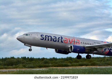 Boeing Aircraft Takes Off From The Runway. Talagi Airport, Arkhangelsk, Russia, 27,08,2022