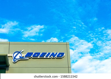 Boeing logo at Boeing HorizonX, Boeing NeXt, Aurora Flight Sciences office building in Silicon Valley - Menlo Park, California, USA - 2019