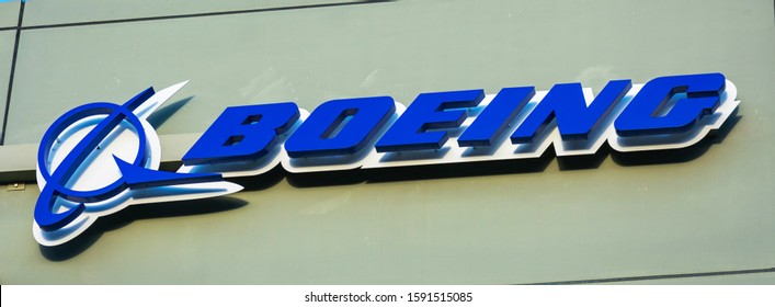 Boeing logo at Boeing HorizonX, Boeing NeXt, Aurora Flight Sciences office building in Silicon Valley - Menlo Park, California, USA - 2019