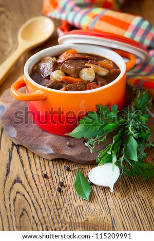 Boeuf Bourguignon  with carrots,onions and mushrooms