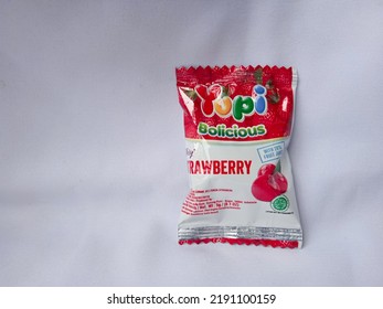 Bogor, Indonesia - 16th August, 2022 : Yupi Candy With Strawberry Flavor, Product Shot Candy