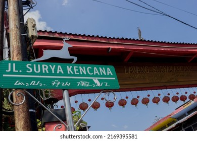 Bogor, Indonesia, 2022-06-04, Surya kencana street gate, china town,   culinary place at Bogor city, West Java, Indonesia.