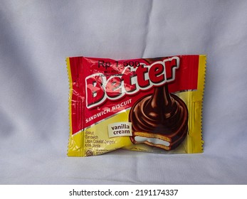 Bogor, Indonesia - August 18th, 2022 : Better Biscuit With Vanilla Cream And Chocolate,  Product Shot Food