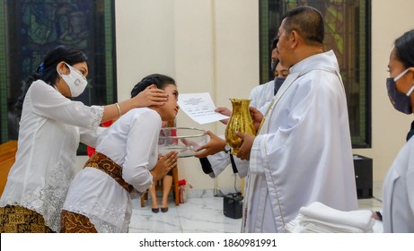 Bogor - Indonesia. August 20, 2020. The Atmosphere Of Catholic Adult Baptism During The COVID-19 Pandemic.