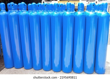 
Bogor, Indonesia - August 30, 2022: Empty Blue Cylinder In One Of The Gas Warehouses