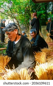 BOGOR, INDONESIA – JANUARY 27, 2008: Farmers Among The Tied Harvested Rice Were Waiting For The Seren Taun Carnival To Begin, The Annual Festival At Sindang Barang.