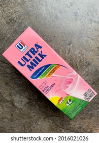 Bogor - Indonesia, July 29, 2021; Consumer Goods Company Is Developing Ultra Milk, Milk Processed With Ultra High Temperature. Healthy Drink With Strawberry Flavor