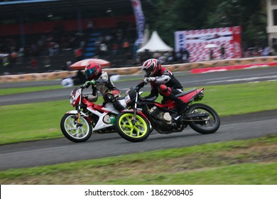 Bogor, West Java, Indonesia - March 25, 2018: Indoclub Championship 2018 Motorbike Racing Event At The Sentul International Karting Circuit.