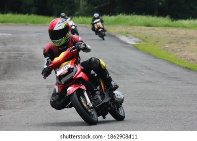 Bogor, West Java, Indonesia - March 25, 2018: Indoclub Championship 2018 Motorbike Racing Event At The Sentul International Karting Circuit.