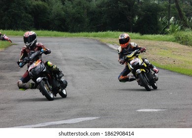 Bogor, West Java, Indonesia - March 25, 2018: Indoclub Championship 2018 Motorbike Racing Event At The Sentul International Karting Circuit.