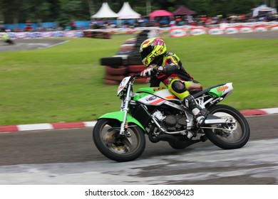 Bogor, West Java, Indonesia - March 25, 2018: Indoclub Championship 2018 Motorbike Racing Event At The Sentul International Karting Circuit.