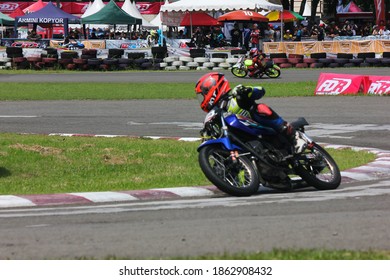 Bogor, West Java, Indonesia - March 25, 2018: Indoclub Championship 2018 Motorbike Racing Event At The Sentul International Karting Circuit.