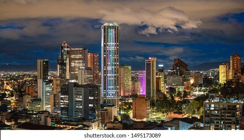 Bogota City Capital of Colombia Skyline Night Panoramic View