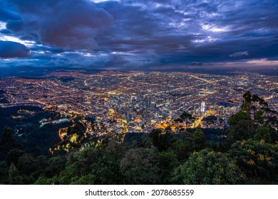 Bogota City Center at Night from Monserrate hill, Colombia.