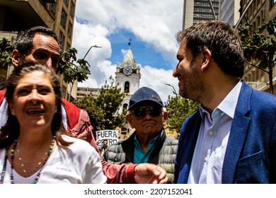 BOGOTA, COLOMBIA - 26 SEPTEMBER 2022. The Opposition Leader Andres Forero At The Peaceful protest marches In Bogotá Colombia Against The Government Of Gustavo Petro.