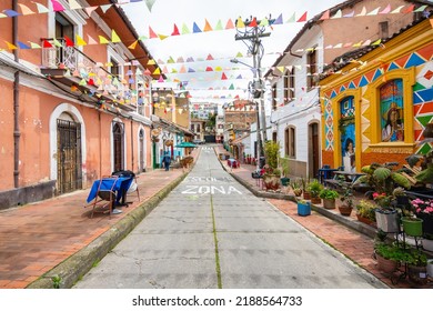 Bogota, Colombia. 5th August, 2022: Colorful Street Of La Candelaria District