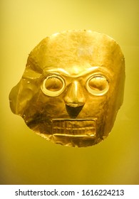 Bogota, Colombia - August 01, 2014: Pre-Columbian gold artifact on display in the Museo del Oro. The Museum of Gold is a museum located in Bogota, Colombia.