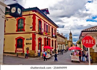 BOGOTA, COLOMBIA - FEBRUARY 9, 2015: La Candelaria, Colonial Neighborhood That Is A Cultural And Historical Landmark In Bogota, Colombia