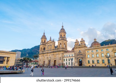 BOGOTA, COLOMBIA - FEBRUARY 9, 2015: Primary Cathedral Of Bogota, Historic And Religous Landmark, Located In Bolivar Square