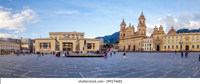 BOGOTA, COLOMBIA - FEBRUARY 9, 2015: Primary Cathedral Of Bogota, Historic And Religous Landmark, Located In Bolivar Square