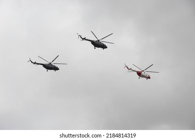 BOGOTA, COLOMBIA - JULY 20 OF 2022 Army Helicopters During Colombian Independence Day Celebration Parade