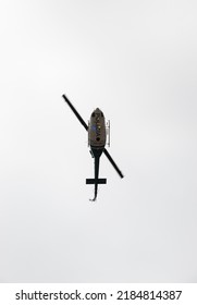 BOGOTA, COLOMBIA - JULY 20 OF 2022 Police Helicopter Flying Over People During Colombian Independence Day