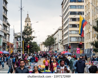 Bogota - Colombia, November, 2 - 2019 People In A Street Of  Bogota, Colombia