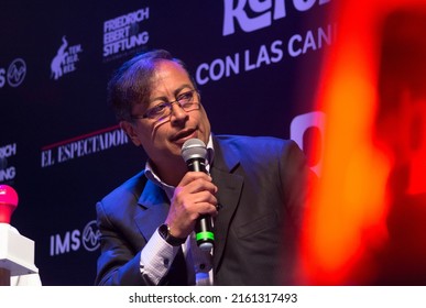 Bogota, Colombia; November 22, 2021: Portrait of Gustavo Petro Urrego, Colombia's President and ex senator, leader of the "Pacto Historico" left wing politic party, during a debate.