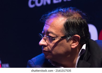 Bogota, Colombia; November 22, 2021: Portrait of Gustavo Petro Urrego, colombian presidential candidate and senator, leader of the "Pacto Historico" left wing politic party, during a debate.