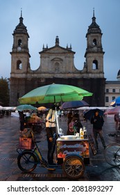 
Bogota, Colombia, November 25, 2021. Food And Beverage Vendor In Bolivar Square.