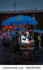 
Bogota, Colombia, November 25, 2021. Food And Beverage Vendor In Bolivar Square.