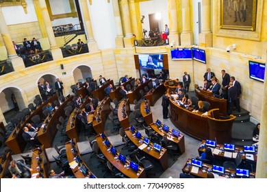 BOGOTA, COLOMBIA OCTOBER 22, 2017: People In The Senate Meeting, In Congress Building In Bogota