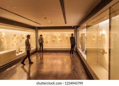 BOGOTA, COLOMBIA - SEPTEMBER 24, 2015: Visitors In Gold Museum (Museo Del Oro) In Bogota, Capital Of Colombia.