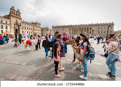 Bogota/ Columbia - 14.02.2019: People Walking In Bolivar Square (Plaza Mayor) - The Central Square Of Bogota, Columbia