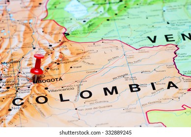 Bogota Pinned On A Map Of America
