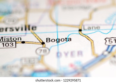 Bogota. Tennessee. USA On A Geography Map