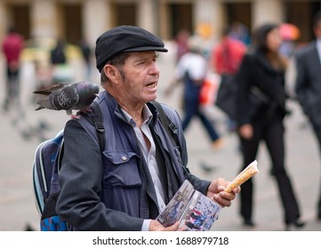 BOGOTA,COLOMBIA - AUGUST 6, 2018: Street Vendor In Plaza Bolivar Bogota