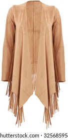 Bohemian Beige Fringe Jacket, Isolated On White