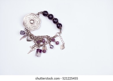 Bohemian Purple Lucky Charm Bracelet With Copy Space