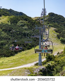 Bohinj, Slovenia - August, 2021: A picture of many ski lifts at the Vogel ski resort.