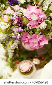 boho composition with hydrangea, lupine and herbs