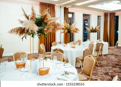 Boho Style Wedding Decoration In Light Colors, Decorated With Pampas Grass