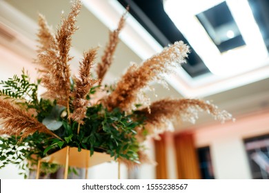 Boho Style Wedding Decoration In Light Colors, Decorated With Pampas Grass