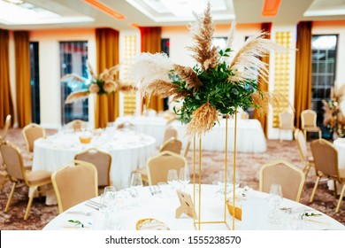 Boho Style Wedding Decoration In Light Colors, Decorated With Pampas Grass