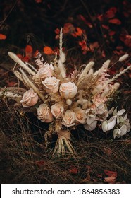 Boho wedding flower bouquet. Perfect image for wedding style magazines and websites, copyspace, fashion, bohemian, flowers decoration businesses, florist