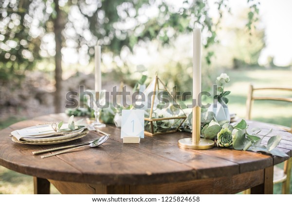 Boho Wedding Reception Table Setup Rustic Stock Image Download Now