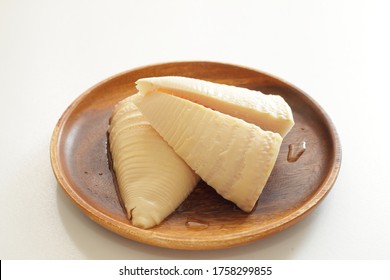 Boiled bamboo shoots on wooden plate for prepared food ingredient