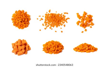 Boiled Chopped Carrot Isolated, Cooked Diced Carrots, Prepared Vegetables Cut Pile, Healthy Diet Ingredient, Chopped Carrot on White Background - Powered by Shutterstock